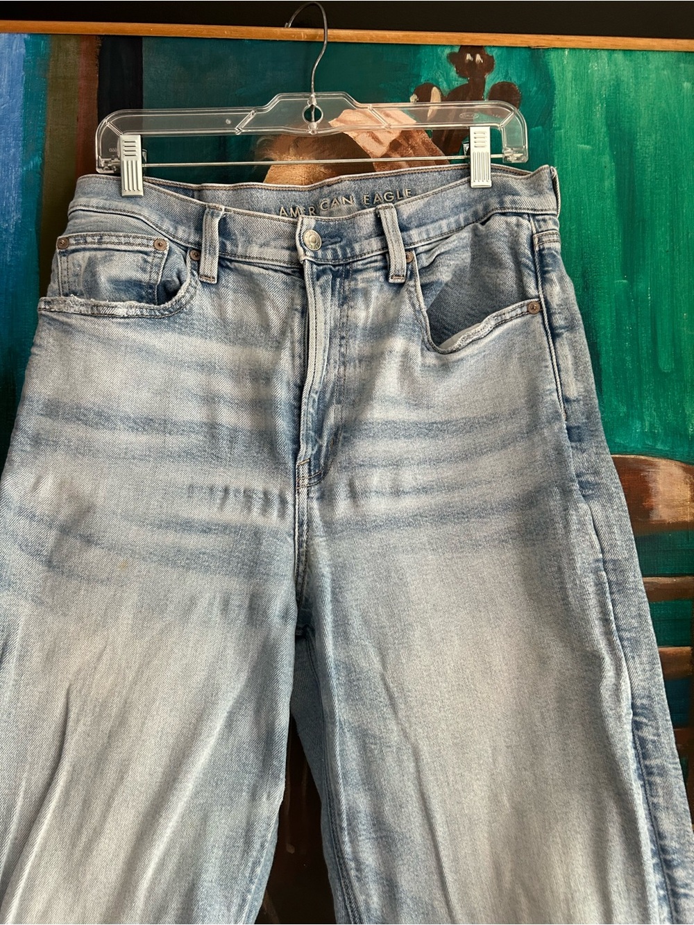 American Eagle Straight Leg Jeans Mens 32x30 Light Wash Blue Denim Stretch - Picture 3 of 16